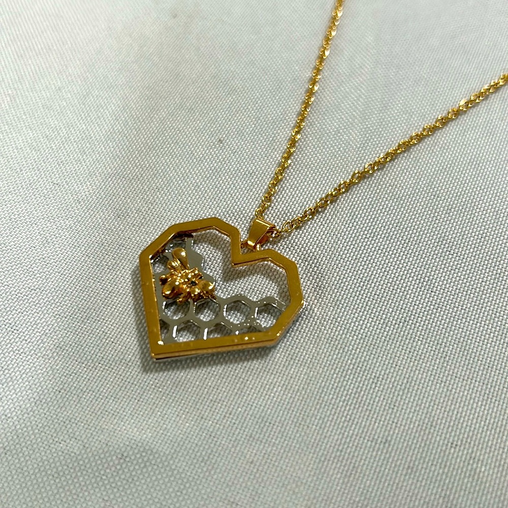 Heart with Bee & Honeycomb Necklace